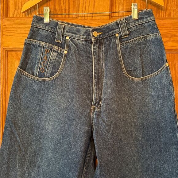 PACO JEANS CO Baggy Y2K Hip Hop Streetwear Globe Logo Embroidered Jeans - Picture 3 of 14